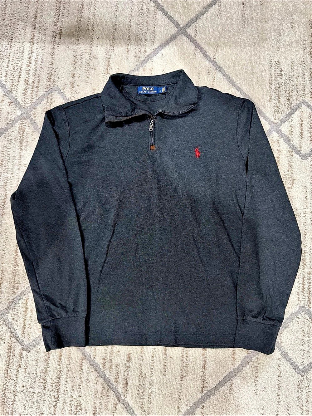 Polo Ralph Lauren Luxury Jersey Men’s Large Charcoal Grey Quarter Zip Pullover
